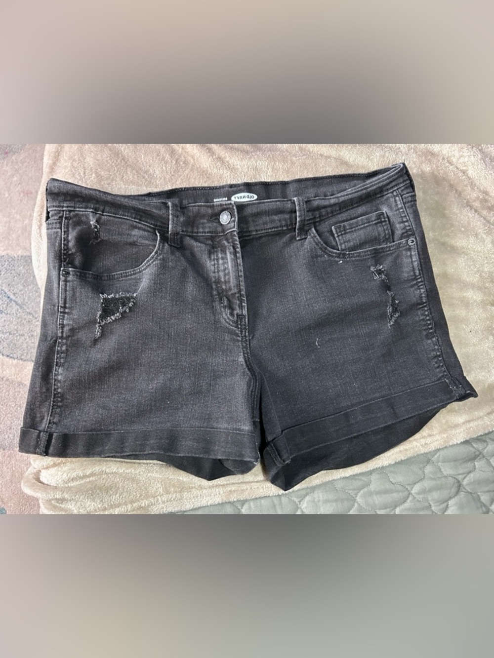 Old Navy Black denim shorts with distressed details size 14